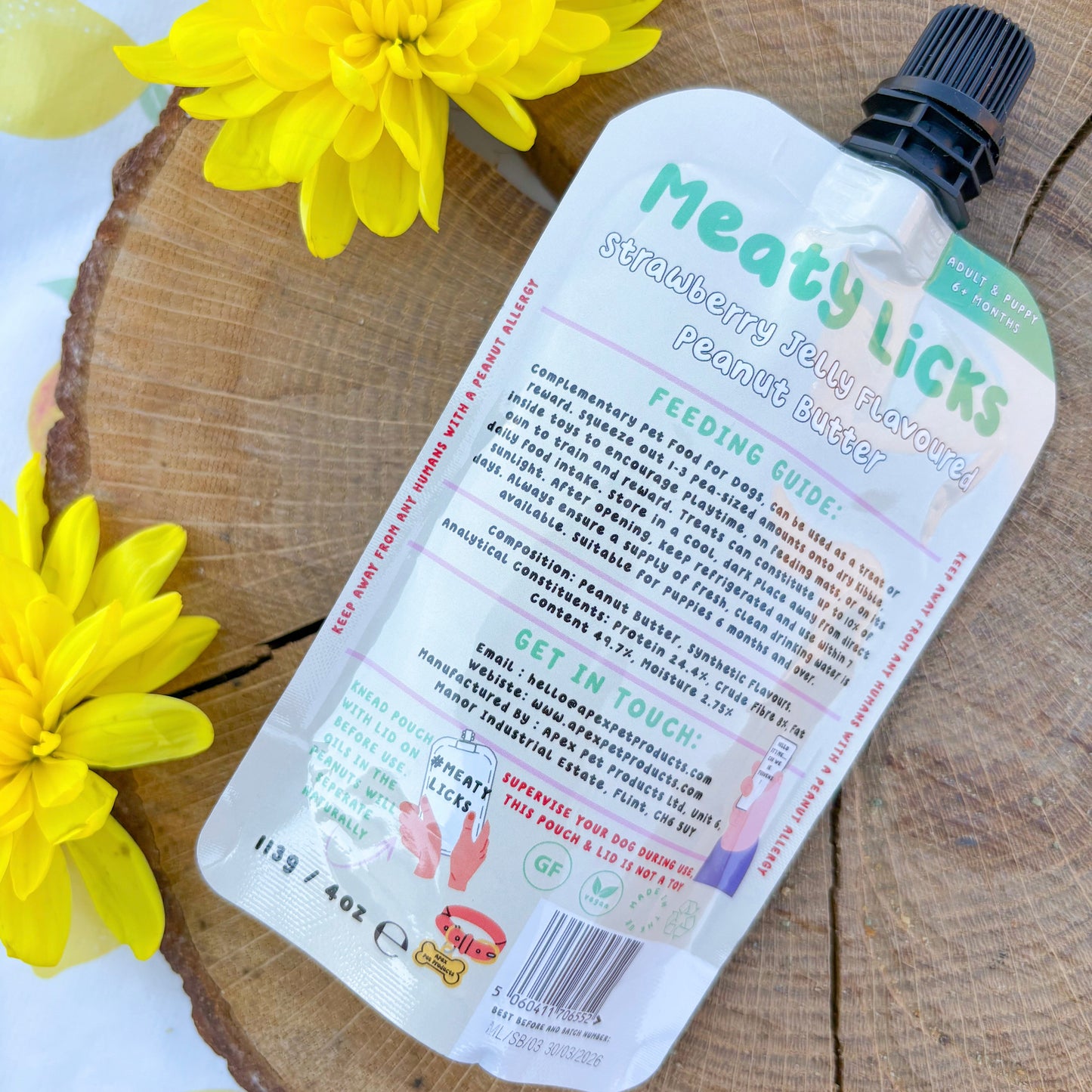 Meaty Licks Squeezy Peanut Butter Pouch | Strawberry Jelly