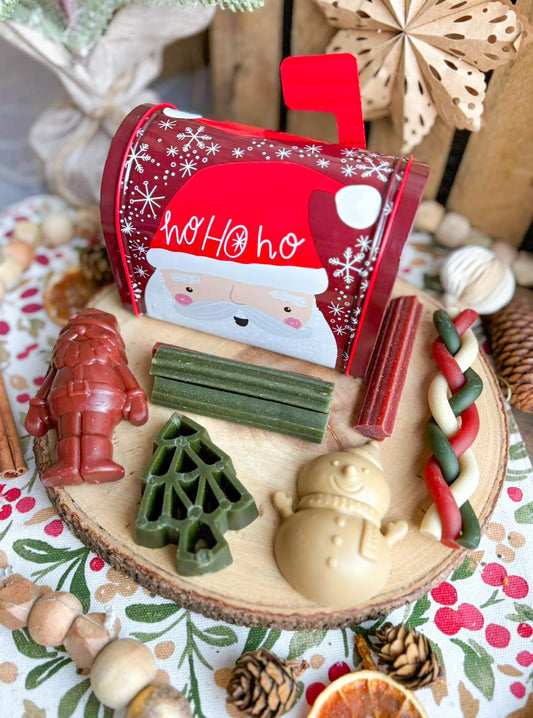 Santa Postbox Tin Filled With Festive Veggie Chews *Contain Chicken