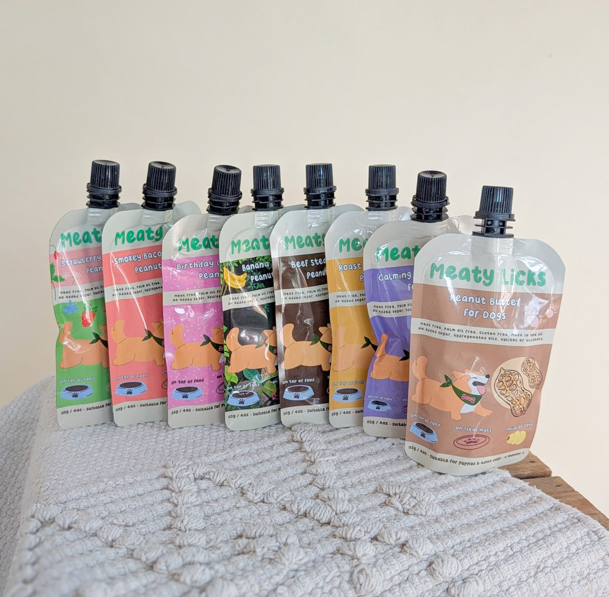 Meaty Licks Squeezy Peanut Butter Pouches | NEW FLAVOURS