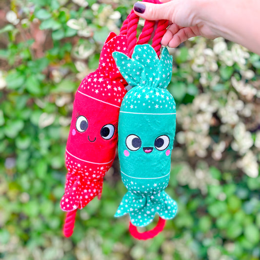 Colin & Chloe Crackers | Christmas Plush & Rope Dog Toy