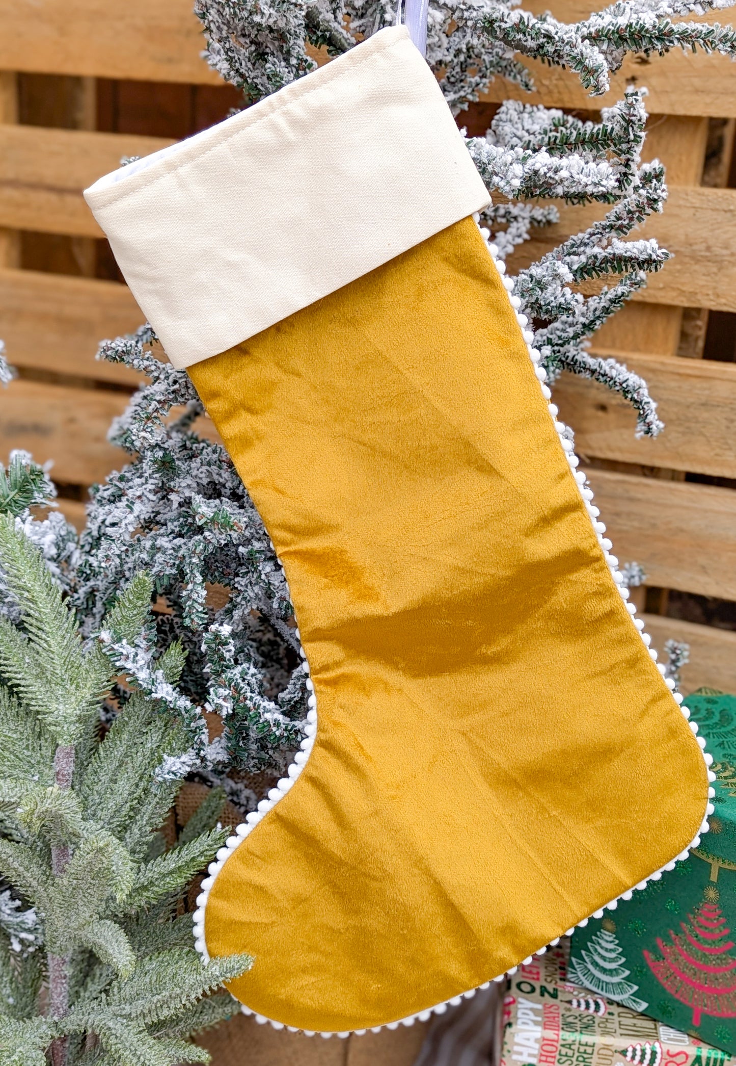 Velvet Christmas Stocking With Scallop Trim | Personalisation Optional