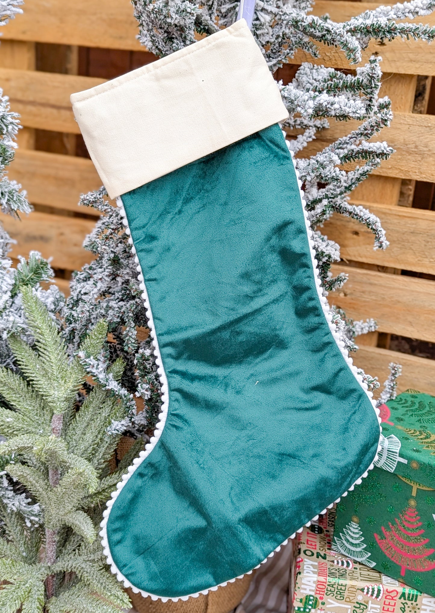 Velvet Christmas Stocking With Scallop Trim | Personalisation Optional