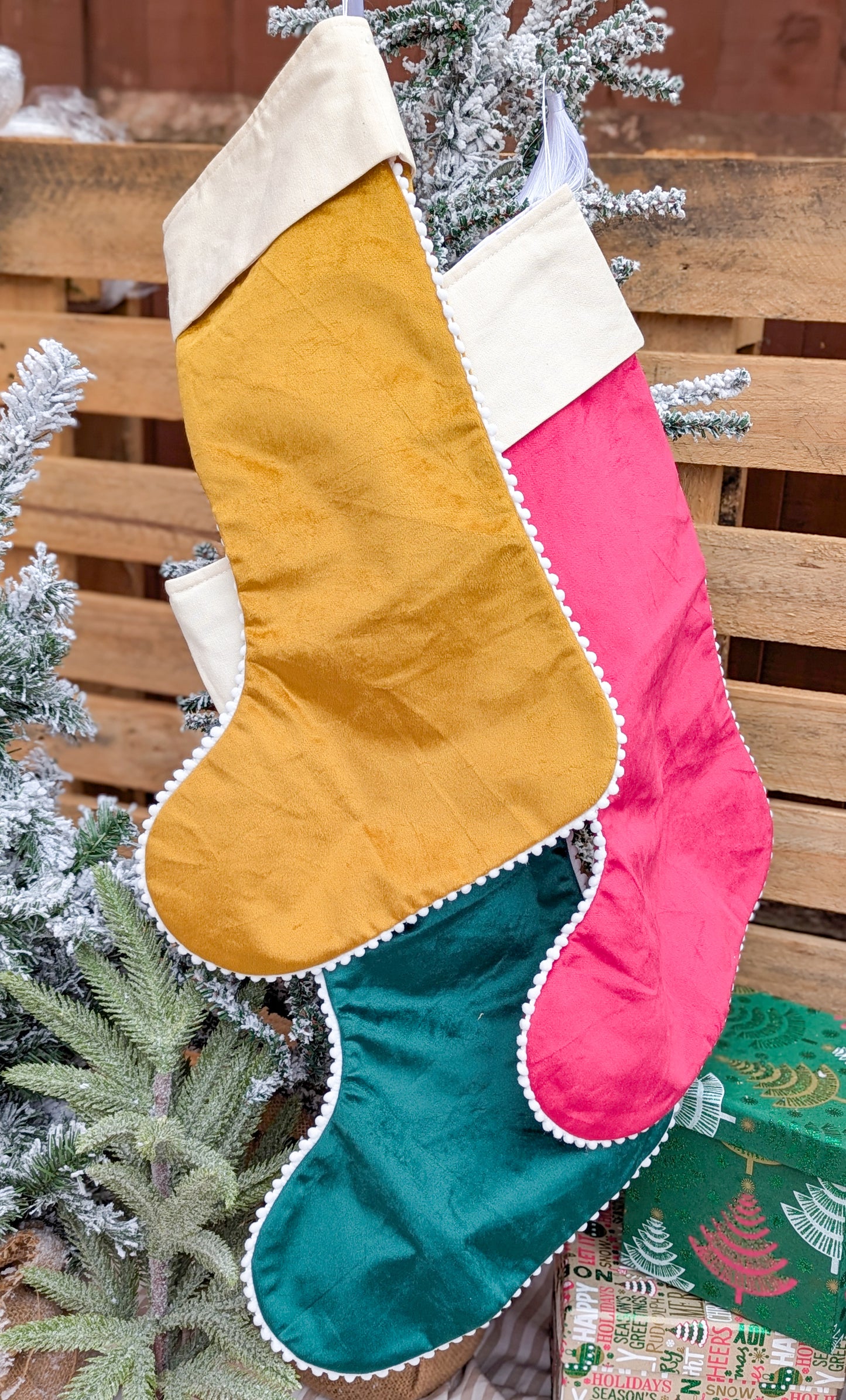 Velvet Christmas Stocking With Scallop Trim | Personalisation Optional