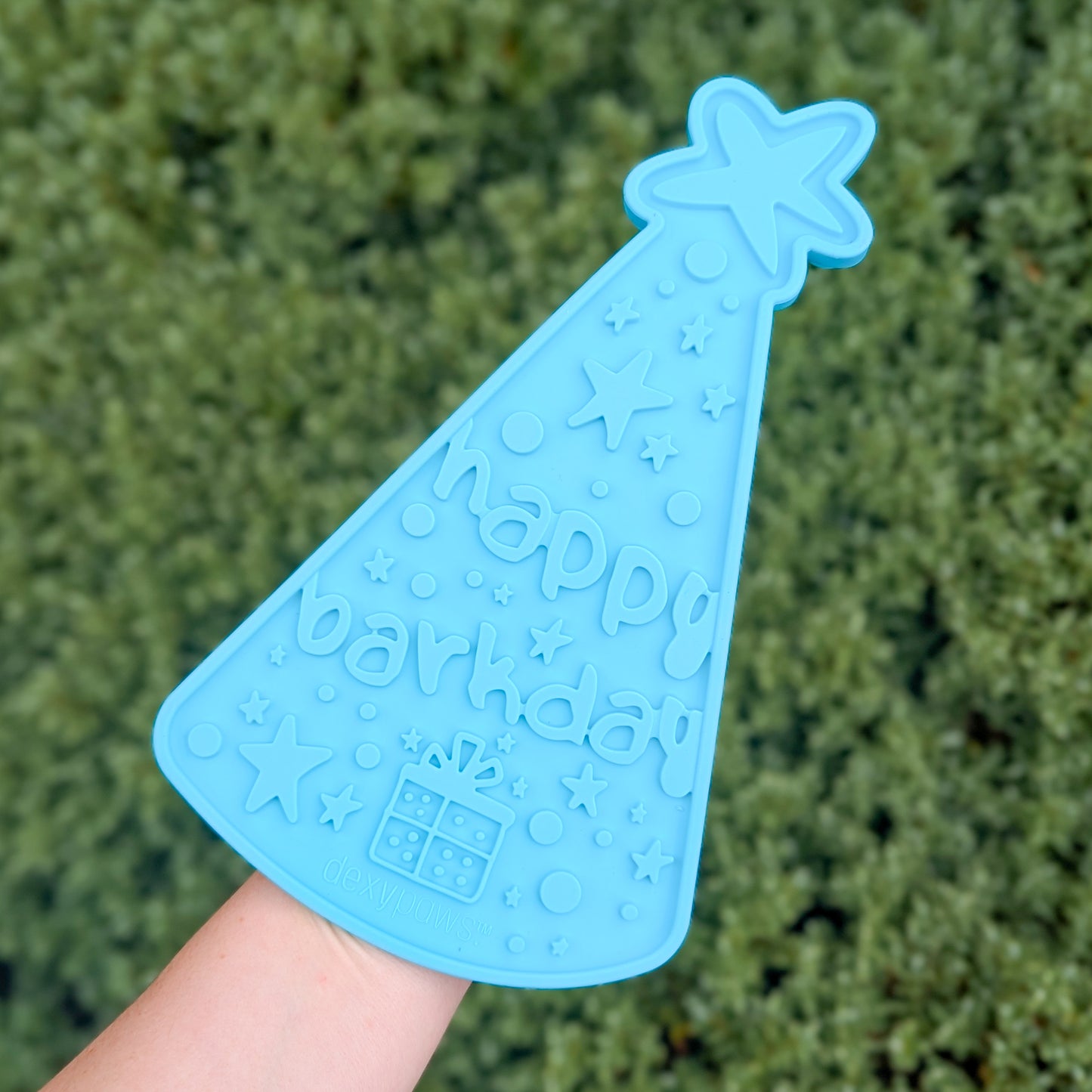 "Happy Barkday" Birthday Hat Lick Mat | Baby Blue