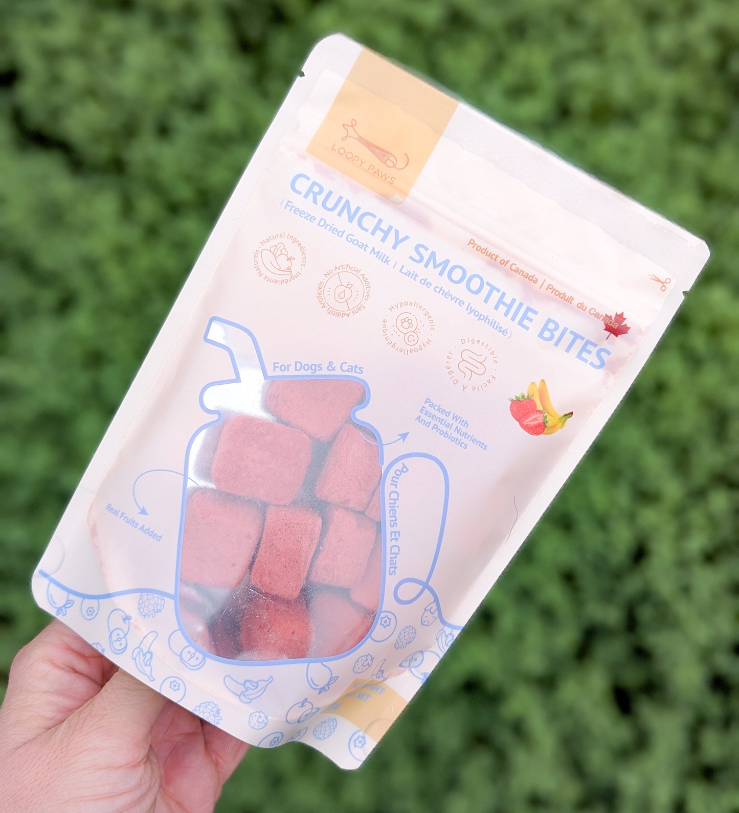 Loopy Paws | Crunchy Freeze-Dried Goat Yogurt Smoothie Bites | Strawberry & Banana