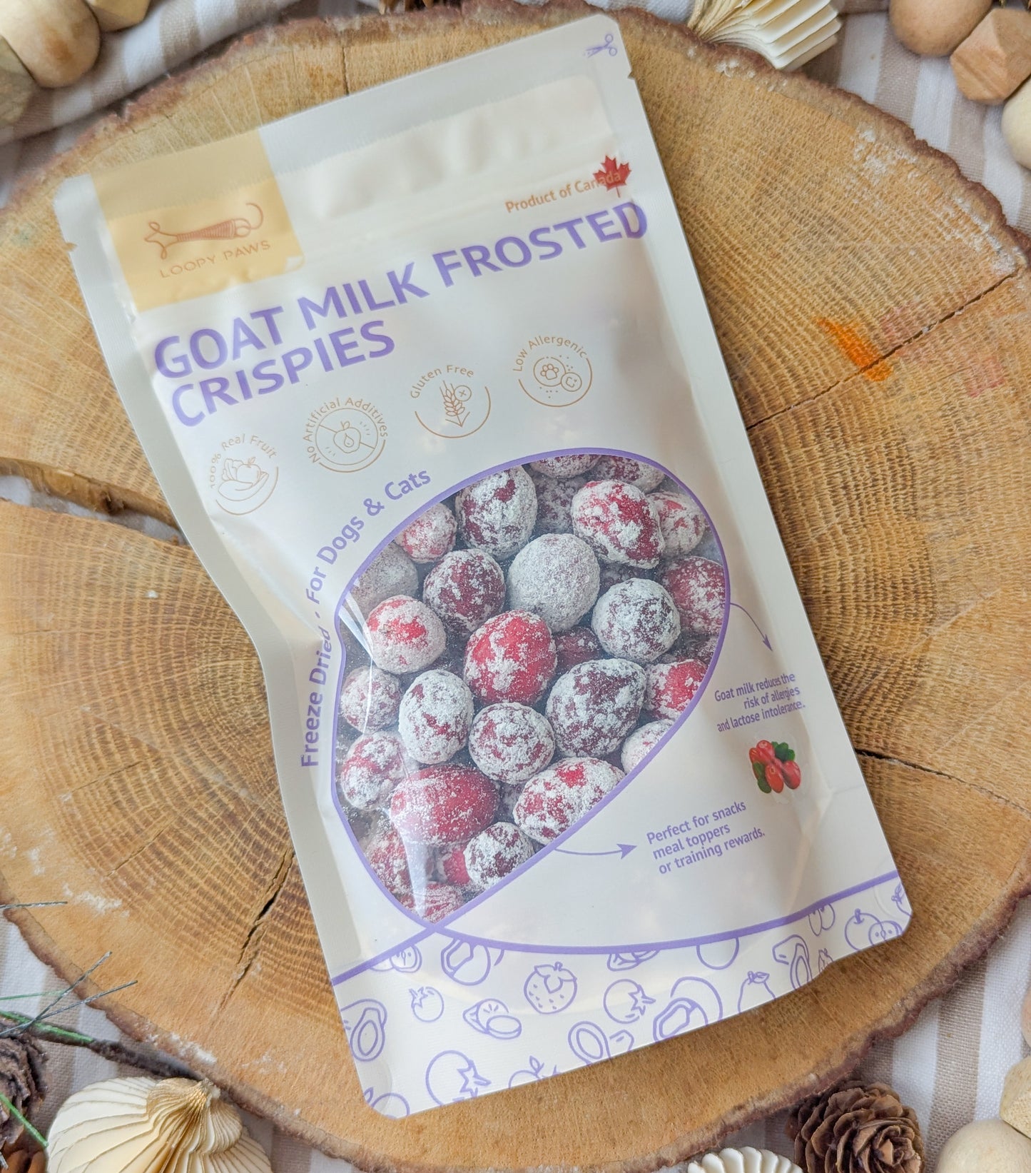 Loopy Paws | Freeze-Dried Goat Milk Frosted Crispies | Cranberry