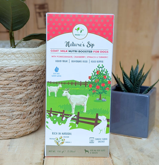 Pawfect Nature's Sip For Dogs | Goat Milk With Pomegranate & Cranberry | 30 Single Serve Sachets