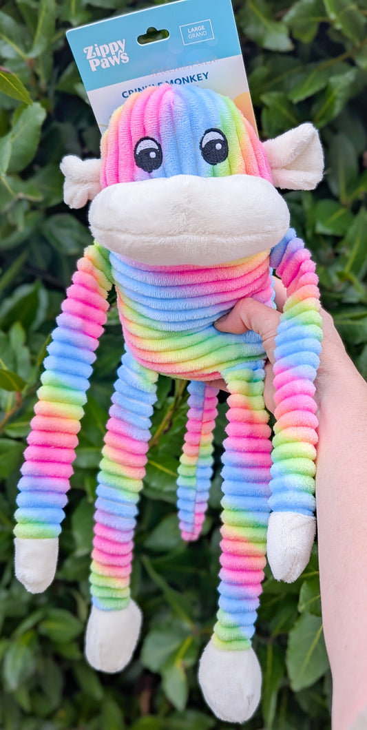 Zippy Paws | Spencer the Crinkle Monkey | Large Rainbow 24cm Toy