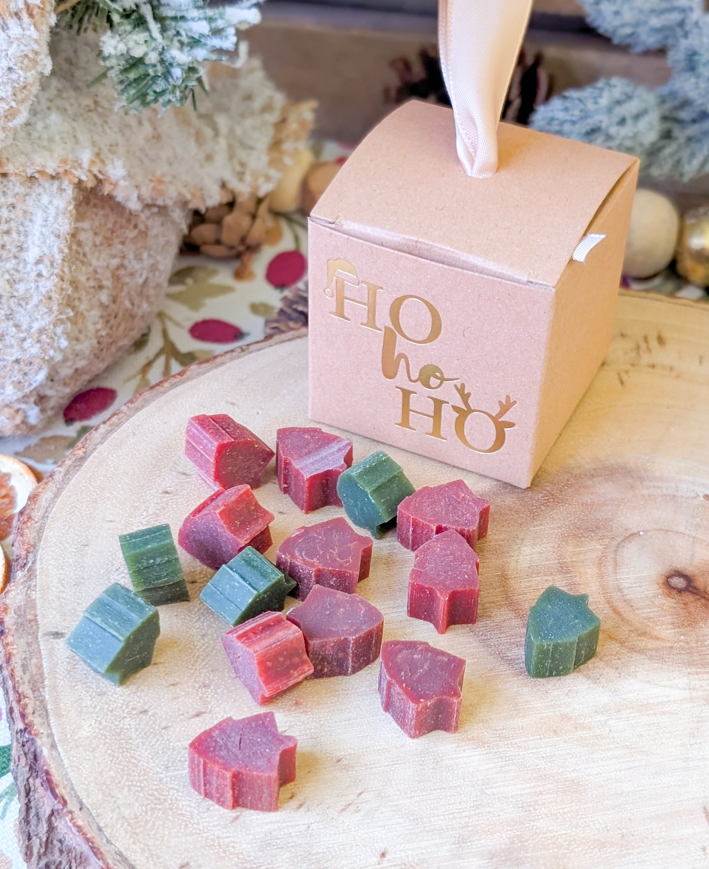 Small Brown 'Ho Ho Ho' Gift Box Filled With Small Chicken & Veggie Christmas Trees