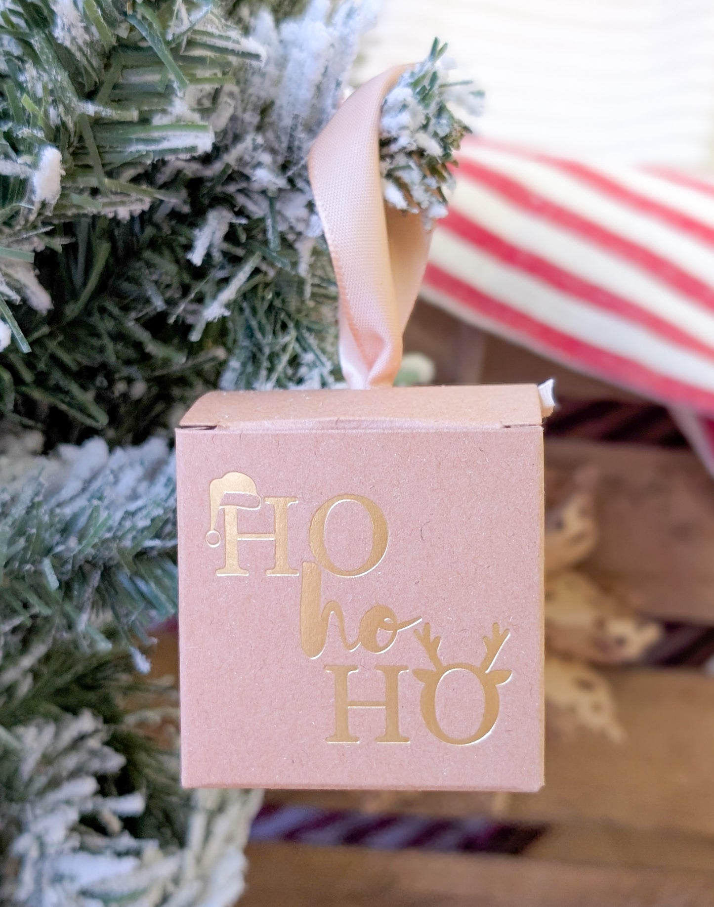 Small Brown 'Ho Ho Ho' Gift Box Filled With Small Chicken & Veggie Christmas Trees