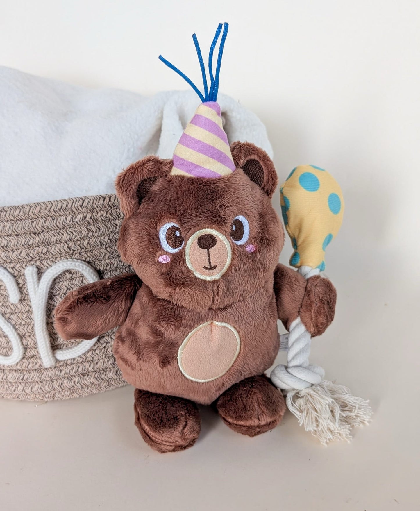 Hugsmart Birthday Party Bear Plush & Rope Toy