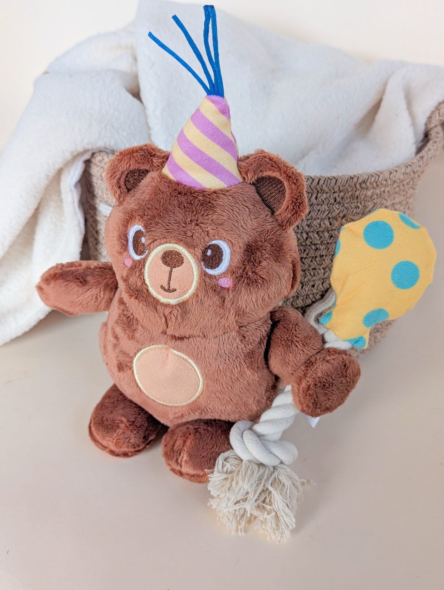 Hugsmart Birthday Party Bear Plush & Rope Toy