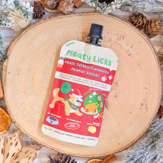Meaty Licks Squeezy Peanut Butter Pouch | Christmas Roast Turkey