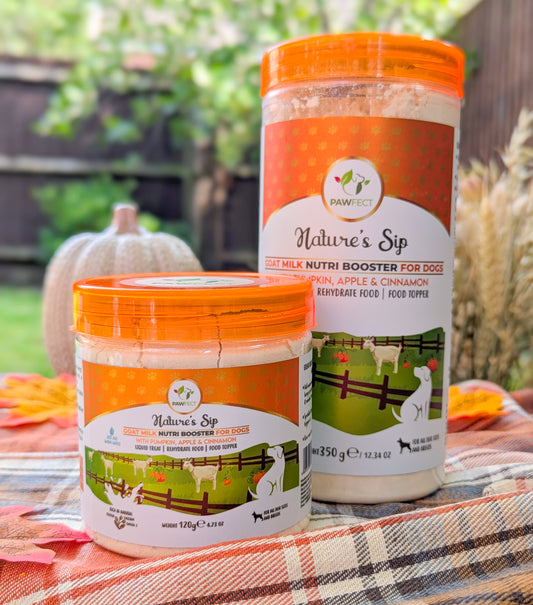 Pawfect Nature's Sip For Dogs | Goat Milk With Pumpkin, Pumpkin Seeds, Apple & Cinnamon | 2 Sizes