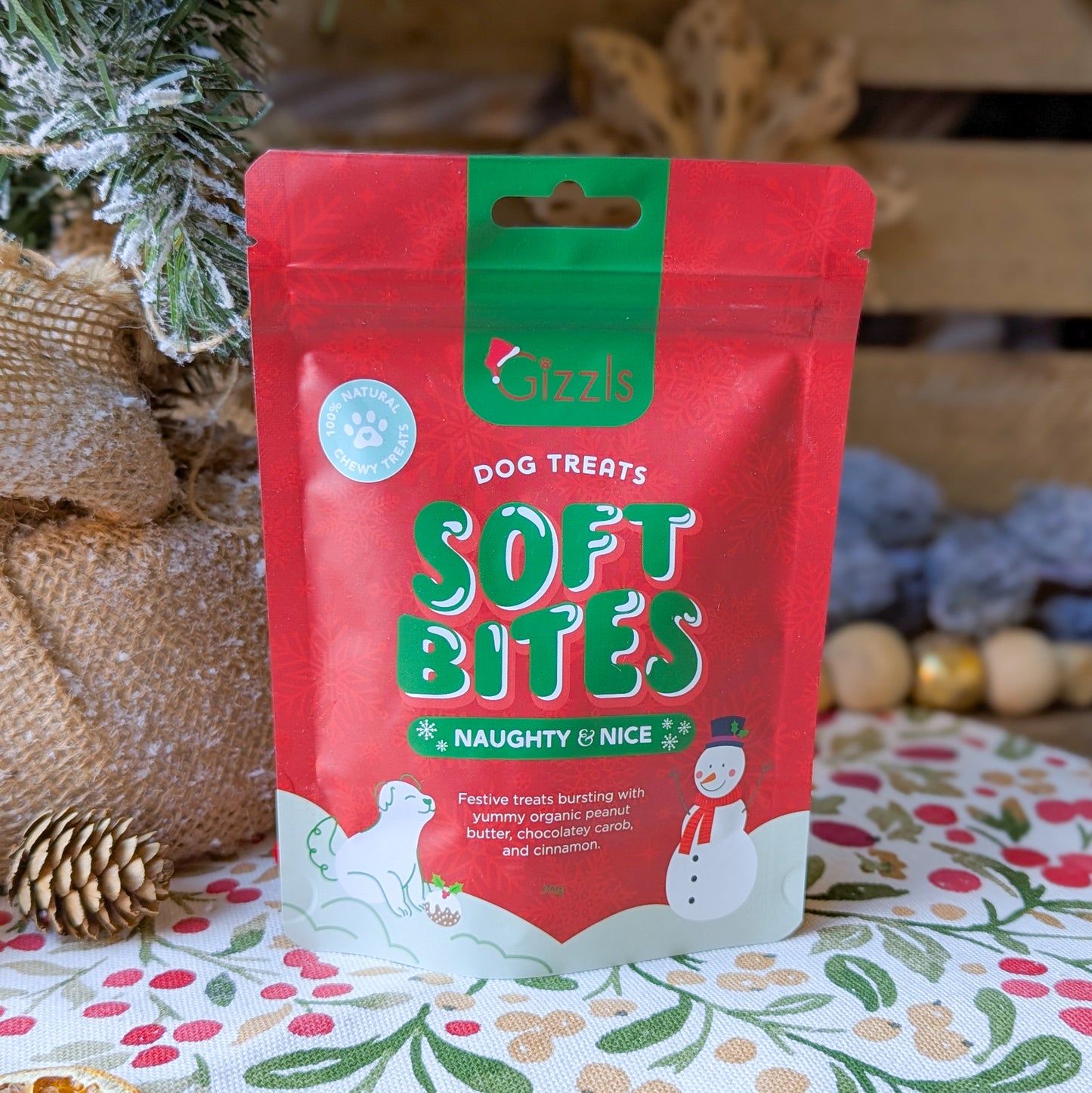 Gizzls Naughty & Nice Christmas Soft Dog Treats | Peanut Butter, Carob & Cinnamon