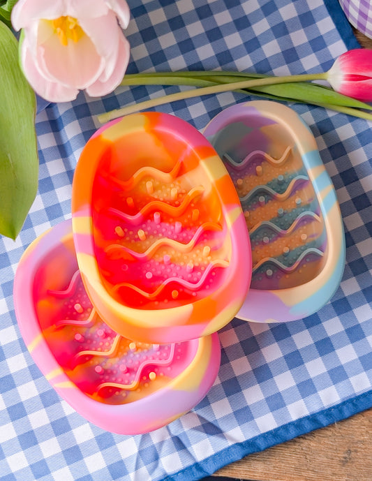 Multicolour Small Egg Shaped Slow Feeder Bowl